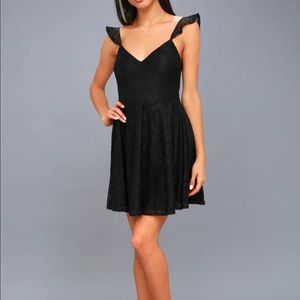 Black Lace Backless Skater Dress